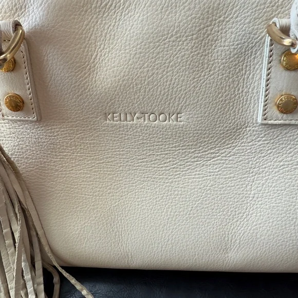 Kelly-Tooke Soho Leather Barrel Tassel Satchel Shoulder BagHandbag Purse Cream